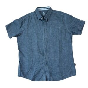 Kuhl Gray Blue Short Sleeve Button Down Shirt Mountain Logo Sz XL Hiking Outdoor